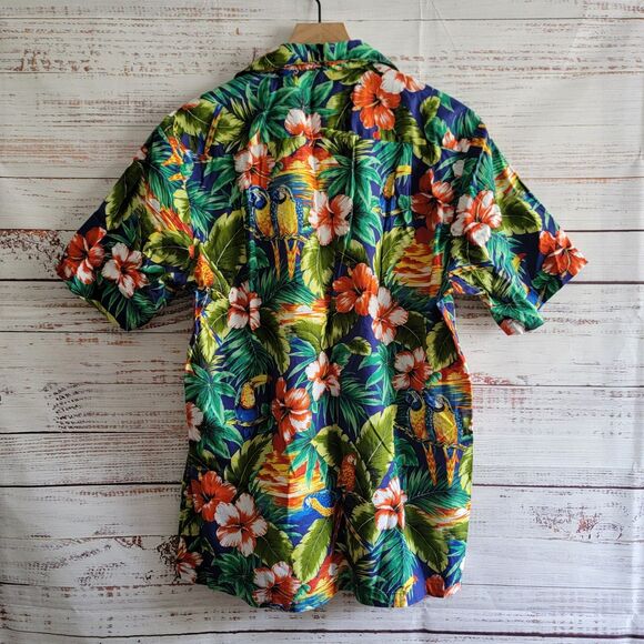 Vintage RJC Hawaiian Shirt Mens M Sunset Parrots Palm Leaf Floral Tropical EUC - Picture 7 of 8